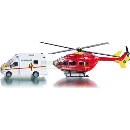 Rescue Service Set with Helicopter and Ambulance