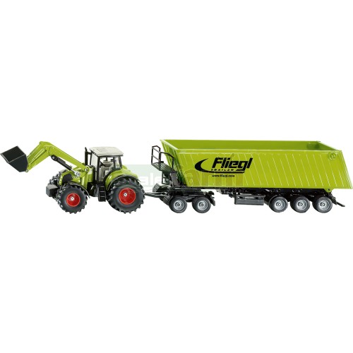 Claas Axion 850 Tractor with Frontloader, Dolly and Fliegl Tipping Trailer