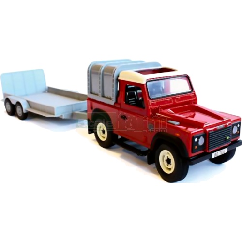 Land Rover Defender and General Purpose Trailer Set (Red) - Big Farm