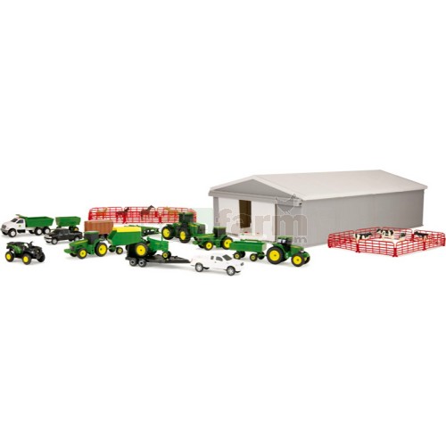 John Deere Farm Toy Playset including Machinery Shed, 9 Vehicles and 7 Implements