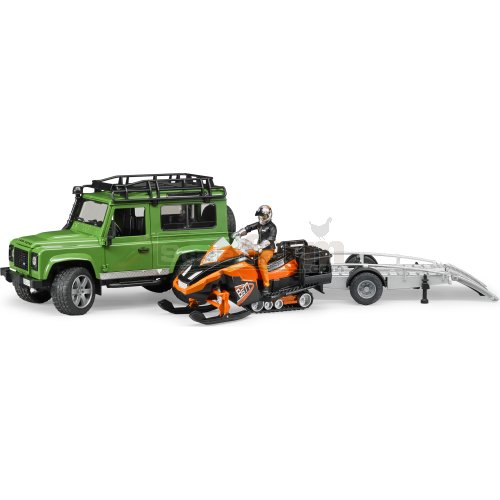Land Rover Defender Station Wagon with Trailer, Snowmobile, Driver and Accessories