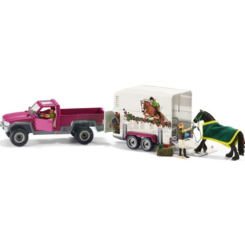 Pickup with Horse Box, Horse, 2 Figures and Accessories Set