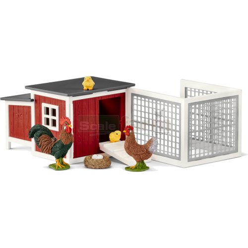 Chicken Coop with Chickens and Accessories Set