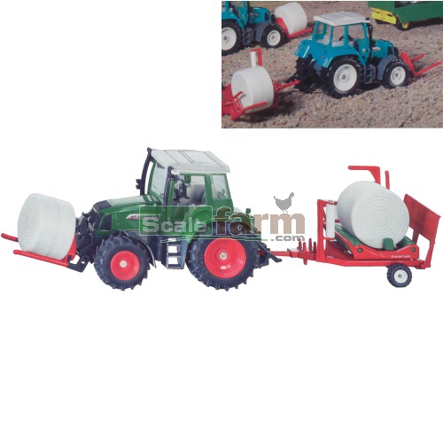Fendt 412 Vario Tractor (Blue) with Bale Fork and Wrapper