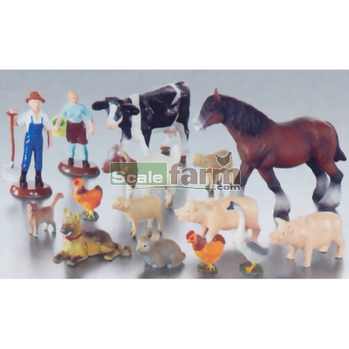 Farm animals and figures set, 15 pieces