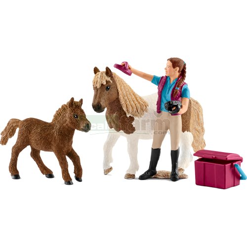Stablehand and Shetland Ponies with Grooming Kit