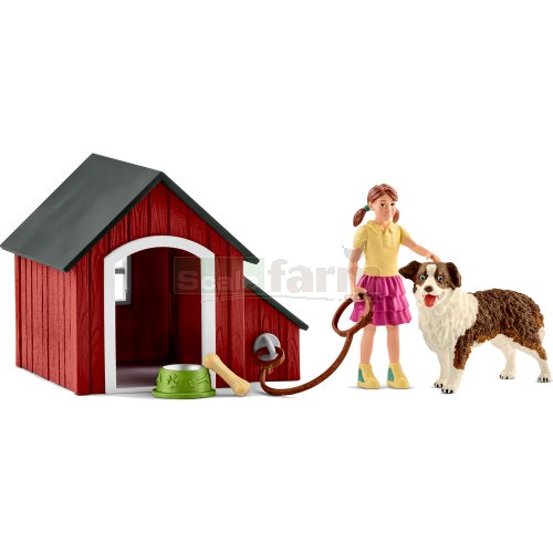 Dog Kennel with Dog, Figure and Accessories