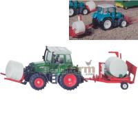 Preview Fendt 412 Vario Tractor (Blue) with Bale Fork and Wrapper