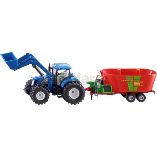 New Holland T7070 Front Loader Tractor with Strautmann Verti-Mix 1801 Double Fodder Mixer