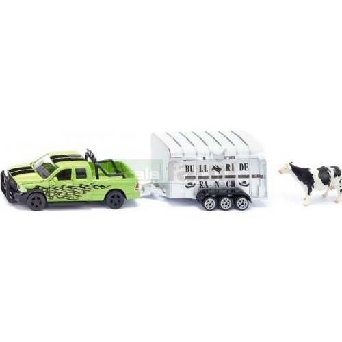 RAM 1500 Pickup with Livestock Trailer and Cow