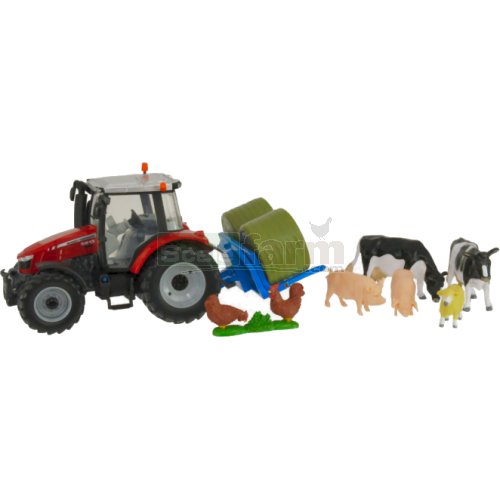 Massey Ferguson 5612 Tractor with Bale Carrier, Bales and Livestock