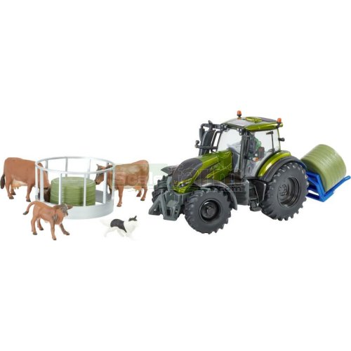 Valtra Tractor with Bale Lifter and Accessories - Metallic Olive Green