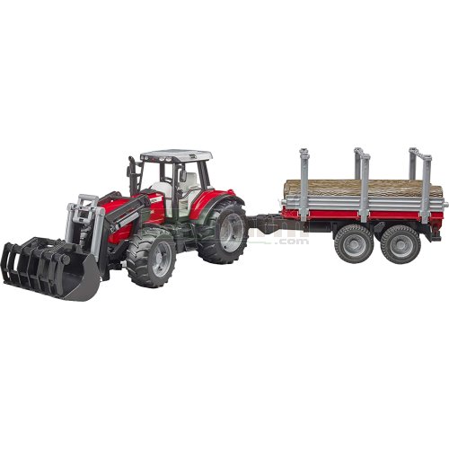 Massey Ferguson 7480 Front Loader Tractor with Timber Trailer and 3 Logs