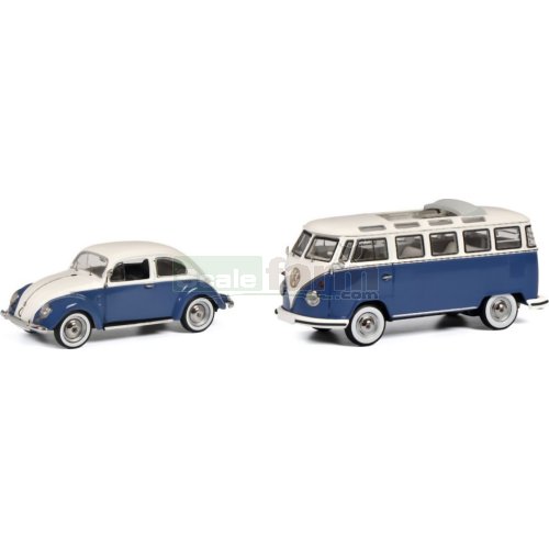 VW Beetle and T1 Samba Set - Blue/White