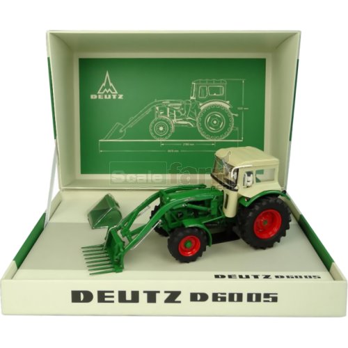 Deutz D6005 4WD Tractor with Frontloader and Cab (1967) Box Set with Two Loader Attachments