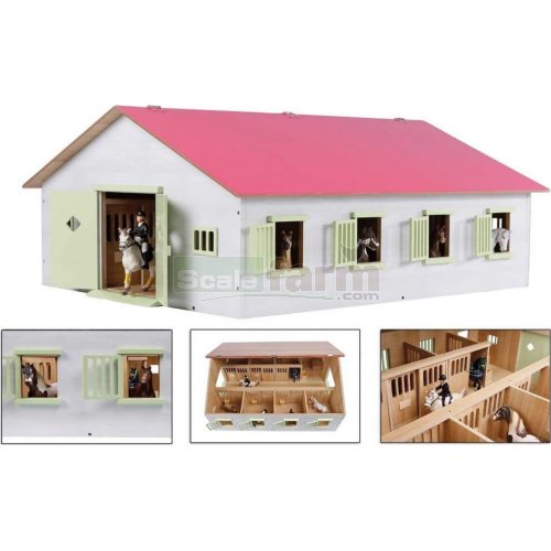 Large Horse Stable with 7 Horse Stalls - Pink