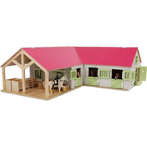 Horse Stable with 4 Stalls and Wash Area - Pink
