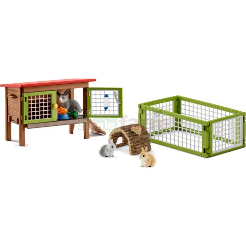 Rabbit Hutch with Rabbits and Accessories Set