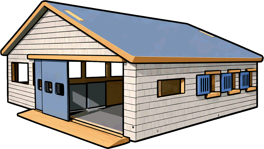 Scale model buildings and fencing