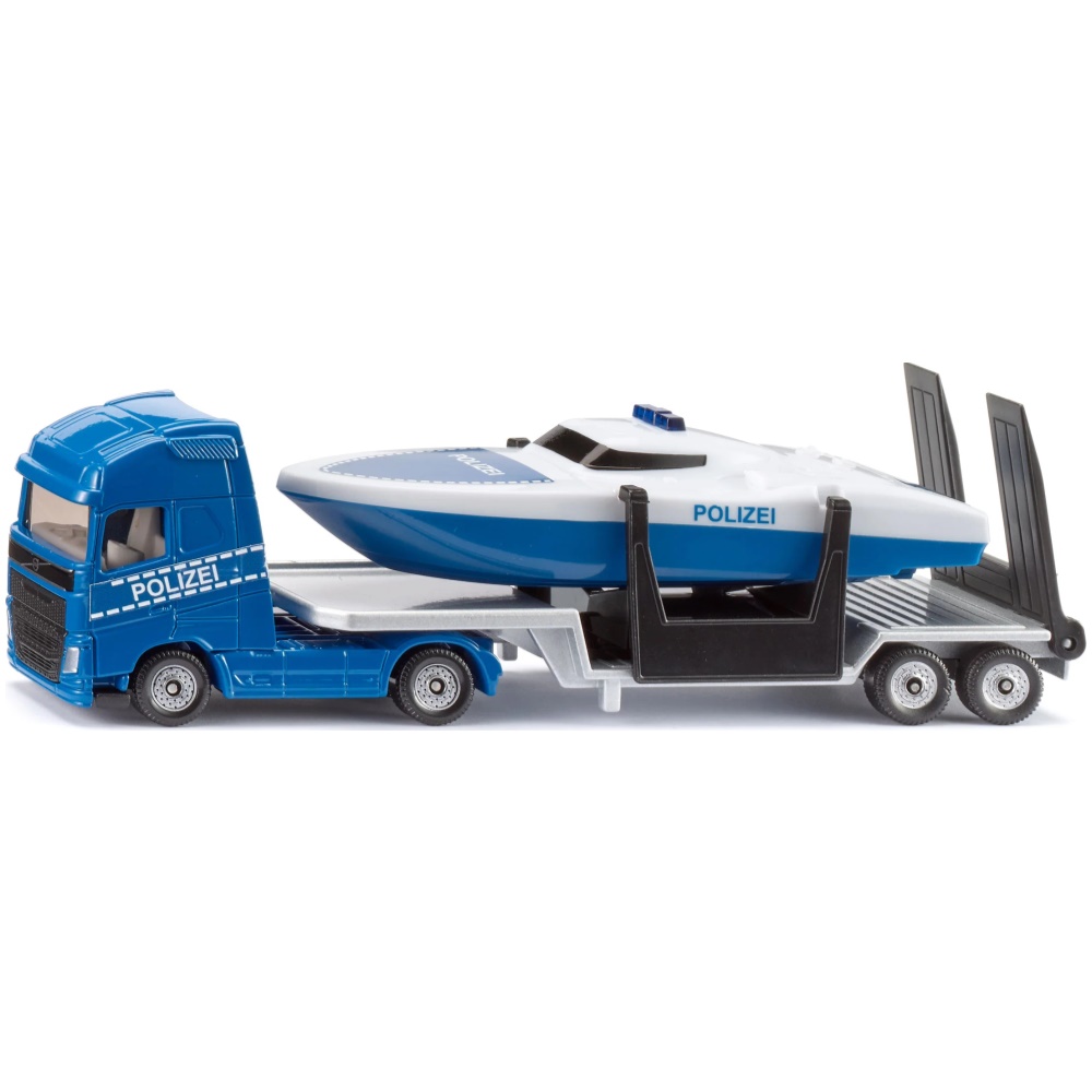 Volvo Truck with Low Loader and Speedboat - Polizei