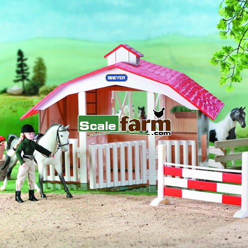 Breyer Classics 3-Stall Barn, Jump includes Horse and Rider