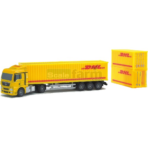 MAN Truck With DHL Container And Semi Trailer