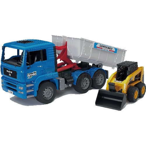 MAN Tipping Container Truck With CAT Skid Steer Loader