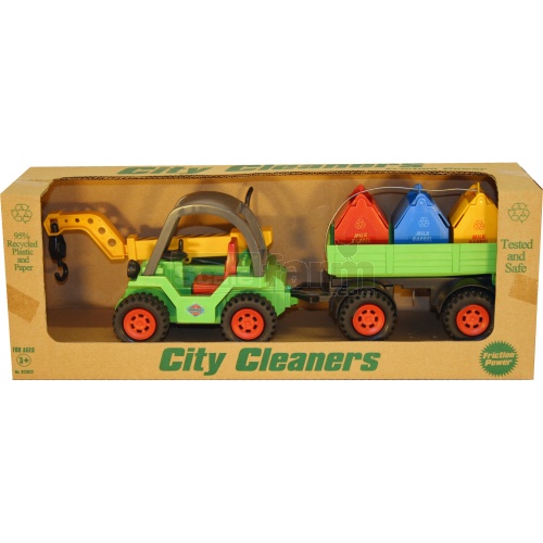 Recycled City Cleaners Crane, Trailer and Recycling Bins