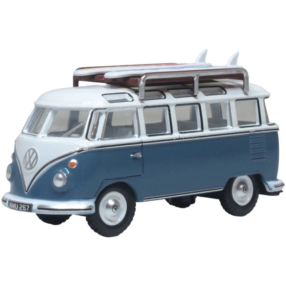 VW T1 Samba Bus with Surfboards - Gulf Blue/White