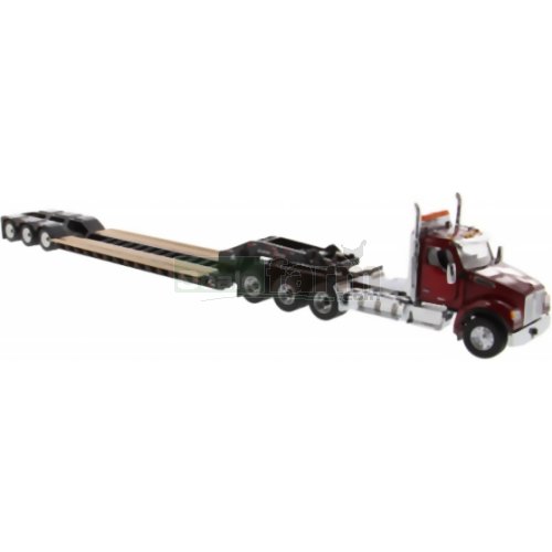Kenworth T880 SFFA Day Cab Tridem Tractor (Red) with XL120 Low-Profile HDG Trailer & Outriggers