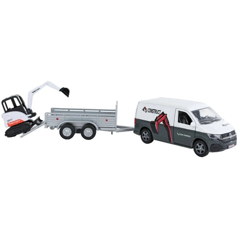 VW Transporter with Mini Excavator and Trailer - Image 1
