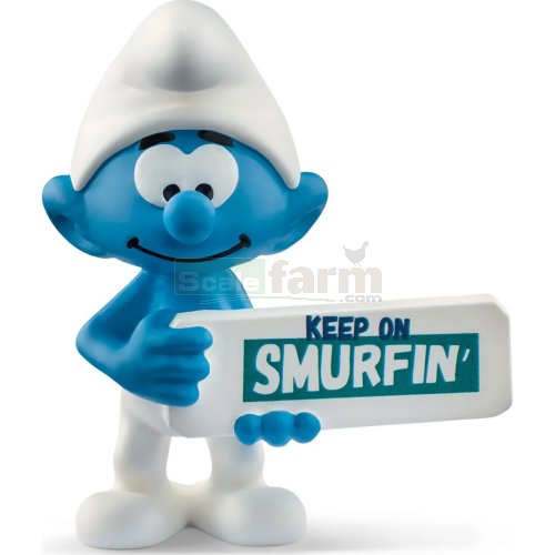 Smurf with 'Keep on Smurfin' Sign