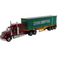 Preview International Lonestar Day Cab (Red) with Skeletal Trailer and 40' Sea Container